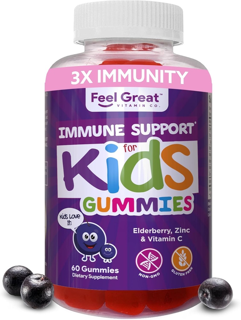 Sentez-vous un grand soutien immunitaire pour les enfants de Vitamine C Zinc et Gommies de mûres aînées de Sambucus Nigra Immunity Multivitamine de Végétarien de 60 jours