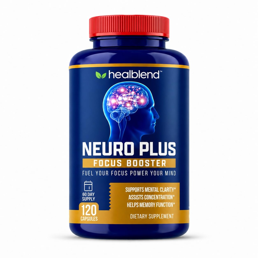 booster Neuro Plus Focus - Supplément de soutien cérébral avancé avec vitamine B6, B12, Folate - Améliore la mémoire, la concentration, la clarté mentale et la fonction cognitive – 120 capsules