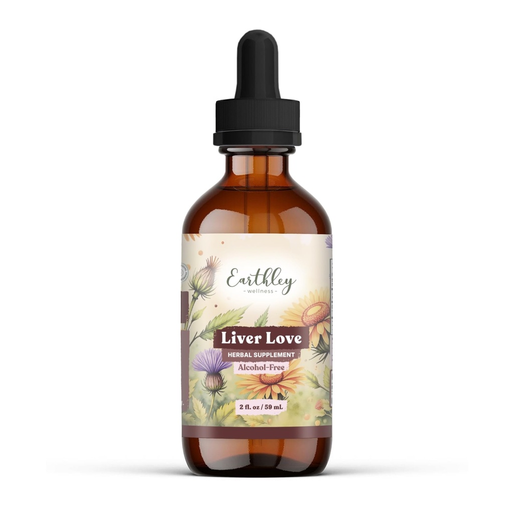Earthley Wellness Liver Love, Herbal Liver Health and Detox Support, Natural Liver Function Support. All Natural Organic Ingredients Like Turmeric Root, Dandelion Root, 2oz (Alcohol Free)