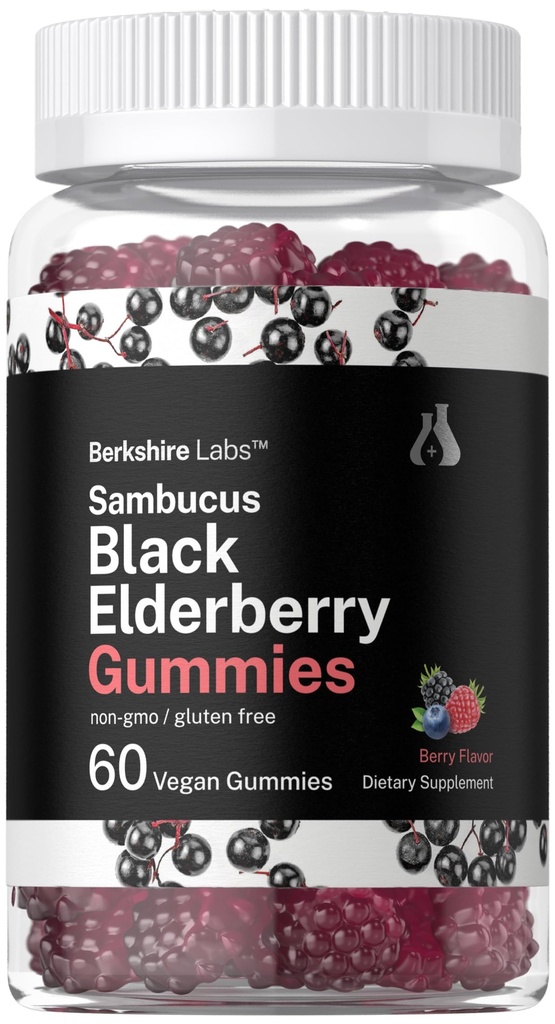Horbaach Sambucus Black Elderberry Gummies (en anglais seulement) 60 Compte avec du zinc et de la vitamine C (en anglais seulement) Vegan, non-OGM, extrait sans gluten pour adultes (en anglais seulement) Berry Flavor (en anglais seulement) par Berkshire Labs