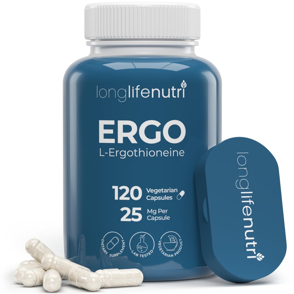 L-Ergothioneine 25mg - 120 Vegetarian Capsules, 4-Month Supply, Antioxidant Supplement for Wellness Routine, GMP Certified, Made in USA