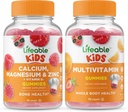Calcium Lifeable Magnésium & Zinc Kids + Multivitamin Kids, Gummies Bundle - Grande dégustation, supplément de vitamine, sans gluten, sans OGM, gummy à croquer