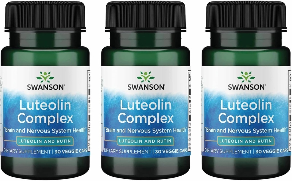 Swanson Luteolin Complex w/Rutin - Supplément de soutien au cerveau Promouvoir la mémoire, l'humeur et la santé cognitive - Formule naturelle pour aider à maintenir le système nerveux - (30 Capsules de Veggie) 3 Pack