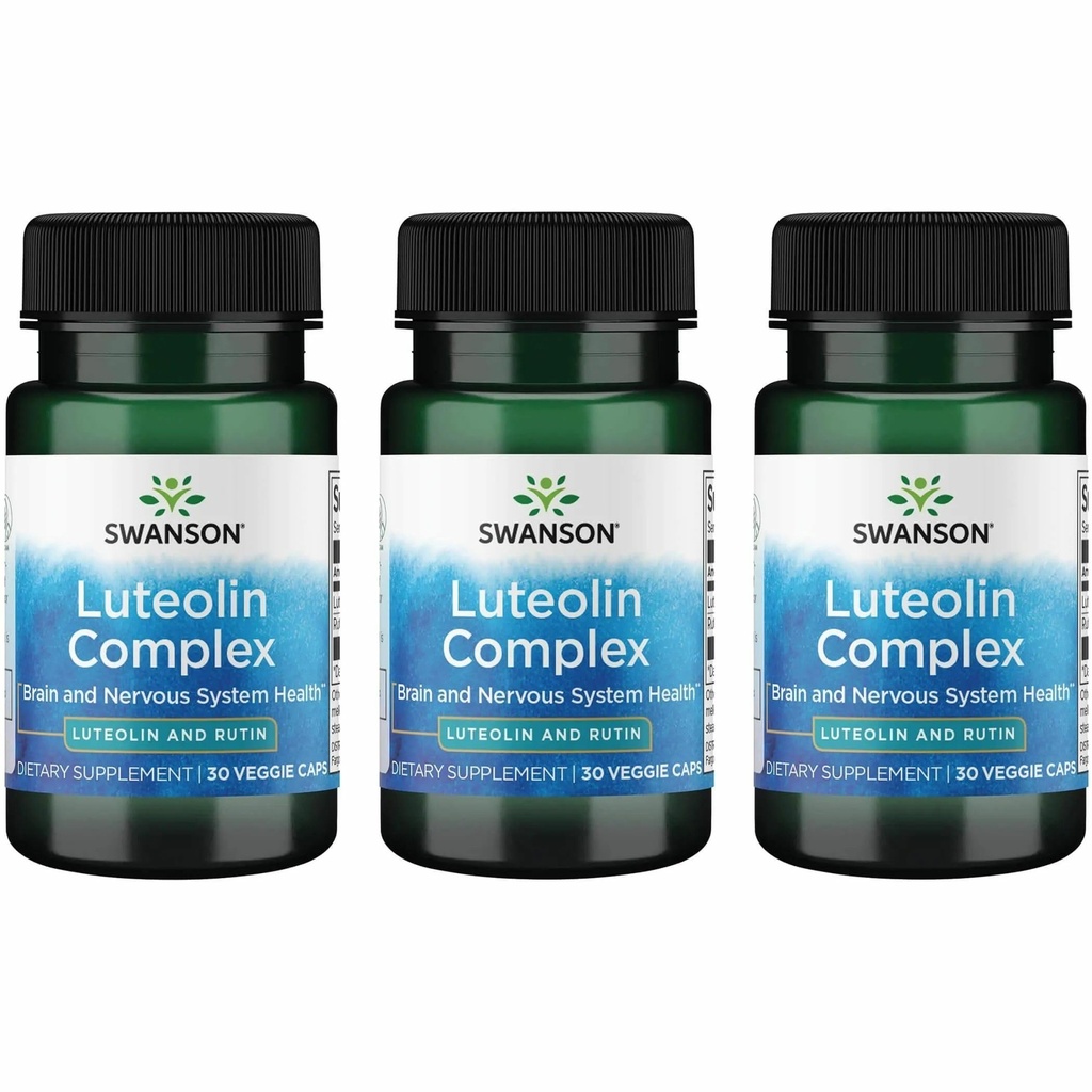 Swanson Luteolin Complex w/Rutin - Supplément de soutien au cerveau Promouvoir la mémoire, l'humeur et la santé cognitive - Formule naturelle pour aider à maintenir le système nerveux - (30 Capsules de Veggie) 3 Pack