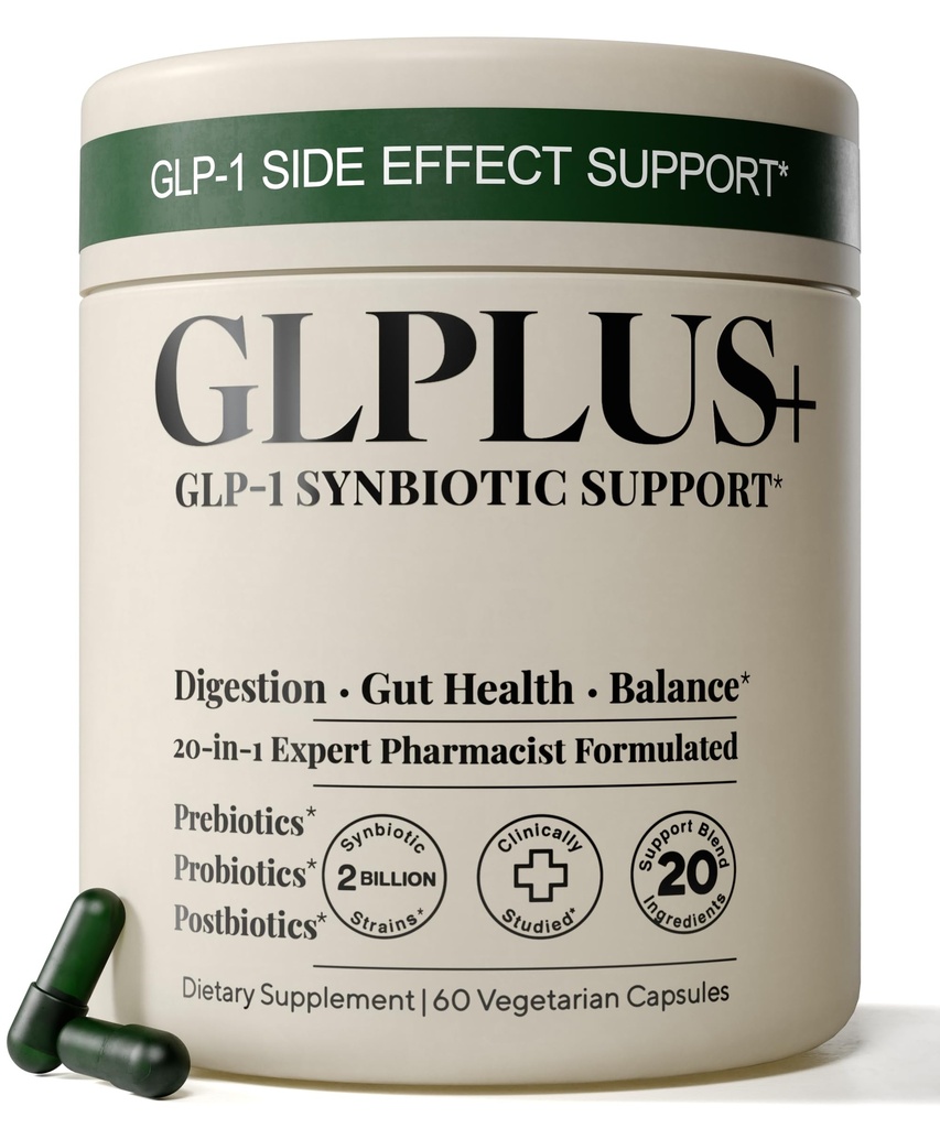 GLP-1 Support Supplement for Nausea, Bloating & Gut Health – Synbiotic Pre, Pro & Postbiotic for Women & Men, GLP-1 Users – Pharmacist Formulated, 20-in-1 (60 Capsules)