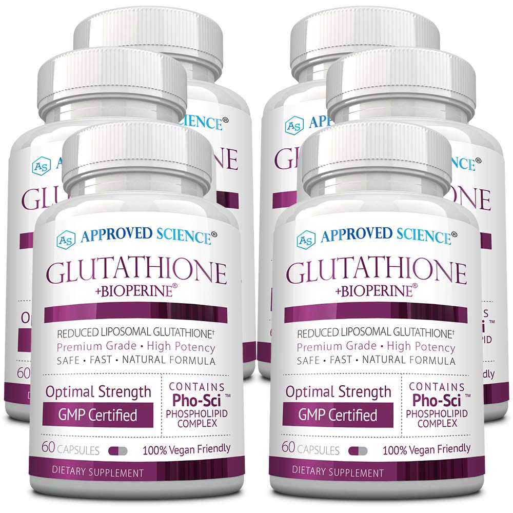 Approved Science® Glutathione - Glutathione 500 mg - Phospholipid Complex, Vitamin C, Bioperine - Top Antioxidant to Help Neutralize Free Radical - Vegan Friendly - 60 Capsules per Bottle - 6 Bottles