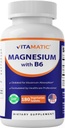 Magnésium vitamatique avec comprimés végétariens B6-180 (non enduit) - Ajout de B6 pour absorption maximale - Soutient la santé musculaire, articulaire et cardiaque
