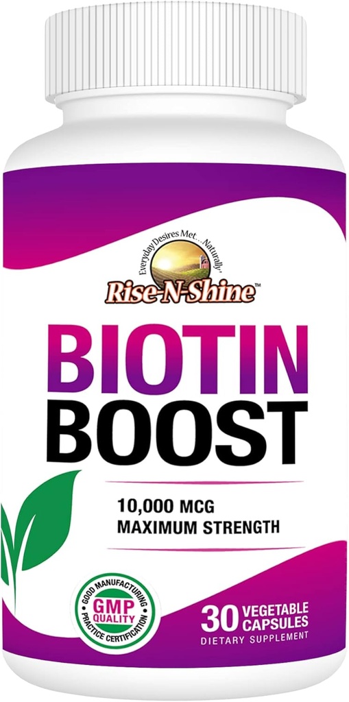 Rise-N-Shine Biotine Boost 10 000 mcg Biotine 10000 mcg pour soutenir les cheveux, la peau, les ongles et les cils