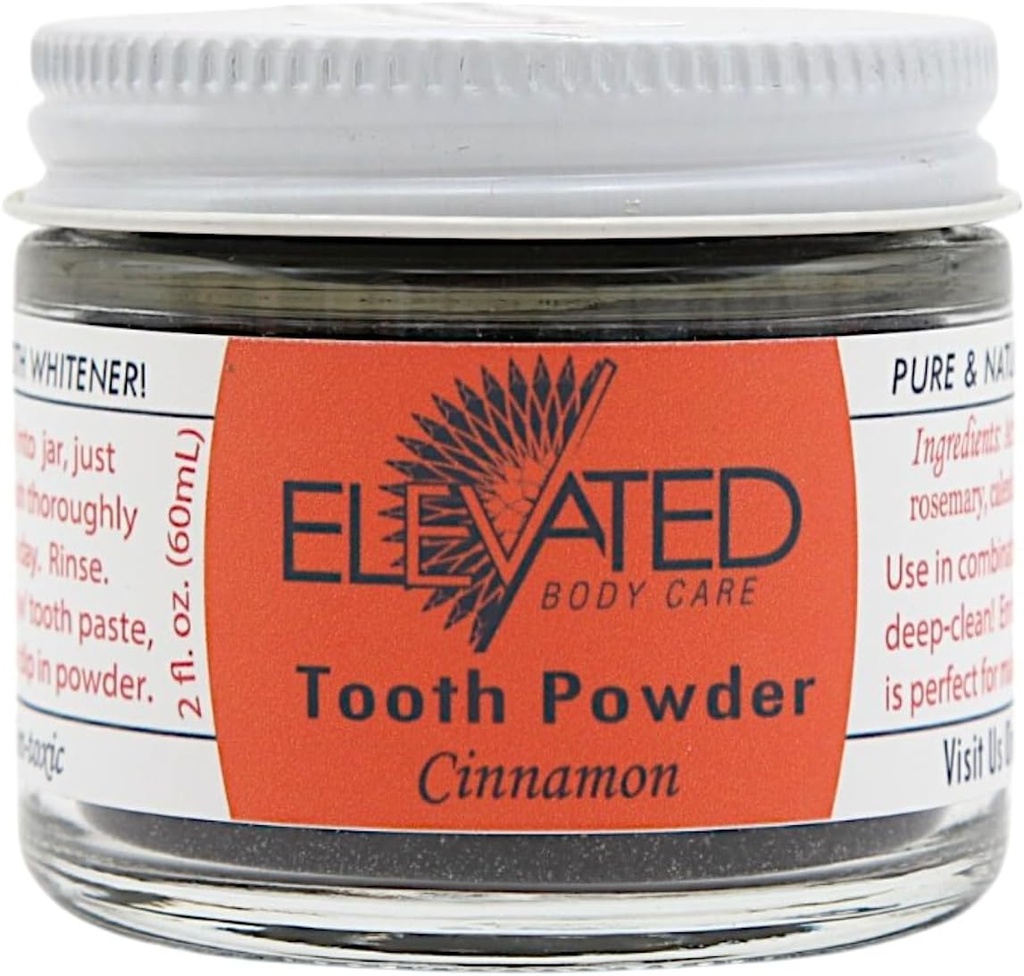 Poudre de dents élevée naturelle avec Xylitol et charbon activé • Herbal • Vegan • Conservé dans un pot en verre - Menthe ou cannelle - Fabriqué aux États-Unis (2 Ounces)