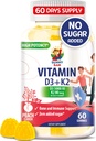 Vitamine sans sucre D3 K2 Gommies 5000 UI - Gommies de soutien aux immunones et aux os - Supplément de vitamine D Gommy pour adultes - Vitamines à haute absorption, végane, halal, sans gluten