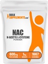 BulkSupplements.com Poudre de NAC - N-acétyl Cysteine 600mg, Supplément de NAC - Support antioxydant, sans gluten - 600mg par portion, 1667 portions, 1kg (2,2 lbs) (paquet de 1)