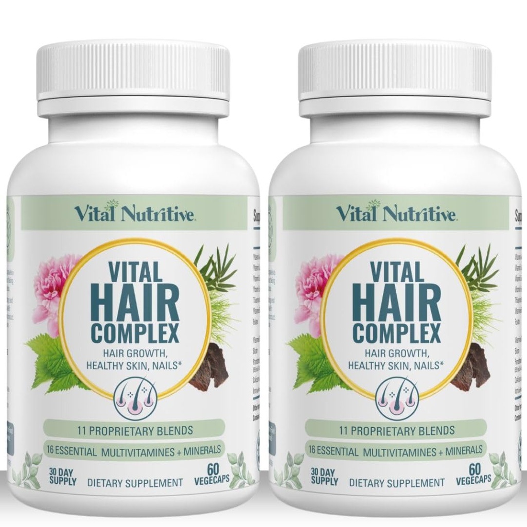 Vital Hair Complex - Vitamines de croissance hair pour les femmes et les hommes - Biotine et vitamine B - Supplément de croissance hair pour la peau et les ongles des cheveux sains - Hormone et sans gluten - Vitamines hair pour les femmes