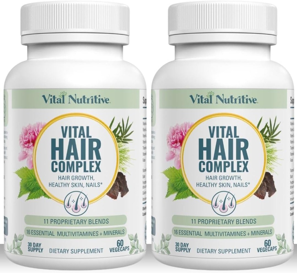 Vital Hair Complex - Vitamines de croissance hair pour les femmes et les hommes - Biotine et vitamine B - Supplément de croissance hair pour la peau et les ongles des cheveux sains - Hormone et sans gluten - Vitamines hair pour les femmes