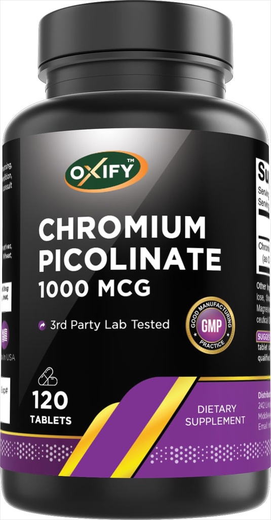 Oxify Chromium Picolinate 1000 mcg | 120 Tablets | Gluten-Free, Non-GMO | Supplement Made in USA