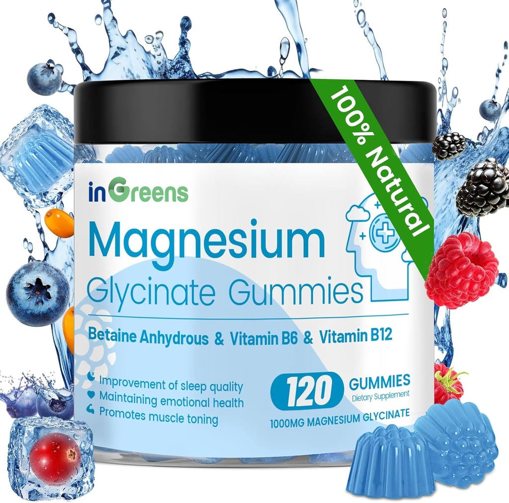120 Glycinate de magnésium de compte 700mg, Gummées de magnésium à croquer pour adultes et enfants, absorption élevée, sommeil, relaxation et soutien focal, non-OGM, sans gluten, saveur de baie mixte, 60 jours d'approvisionnement