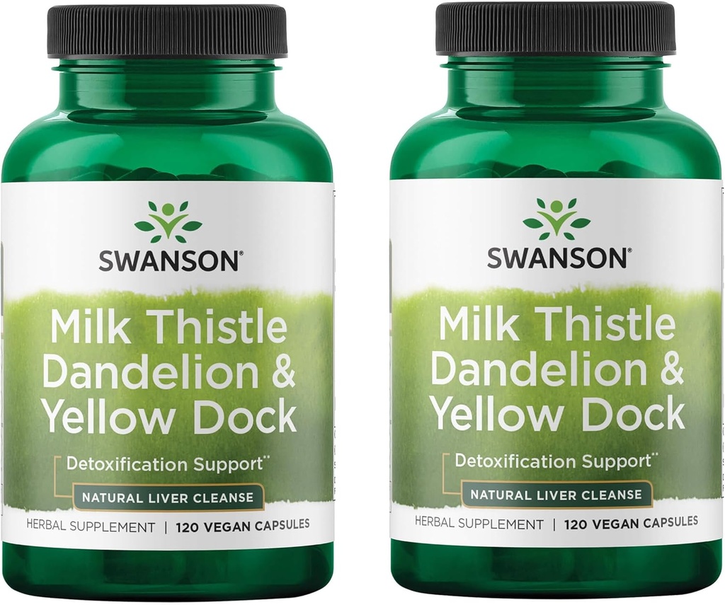 Swanson Thistle de lait, dandelion et quai jaune - Supplément de soutien du foie à base de plantes - Supplément naturel aidant à maintenir la santé et le bien-être - (120 capsules) (2 paquets)
