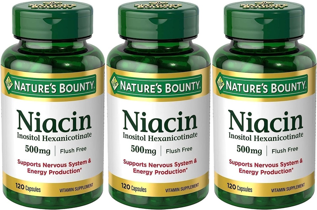 Ensemble de 3 Bounty Niacin de Nature sans flush 500 mg, 120 Capsules de Maven Gifts