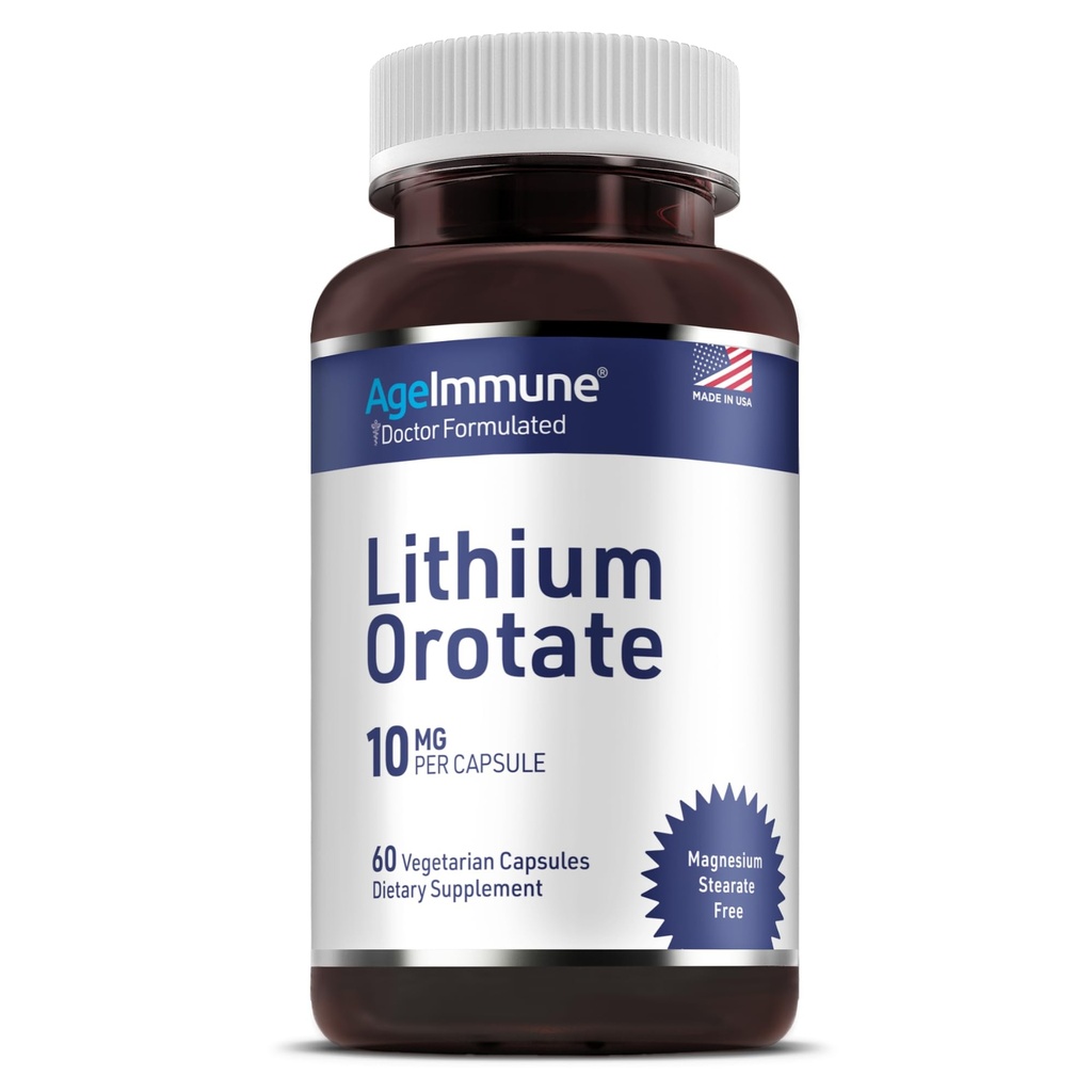 Supplément d'orotate de lithium 10mg, 60 Capsules végétariennes. Soutient la mémoire et le bien-être émotionnel. Suppléments sans stéarate de magnésium (1)