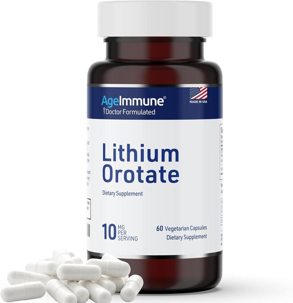 Supplément d'orotate de lithium 10mg, 60 Capsules végétariennes. Soutient la mémoire et le bien-être émotionnel. Suppléments sans stéarate de magnésium (1)
