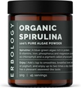 Erbologie Poudre de spiruline biologique 3,2 oz - 45 portions - Source durable au Portugal - Soutien énergétique et immunitaire - Riche en chlorophylle, en vitamine B, en fer et en phosphore - Vegan - Sans OGM