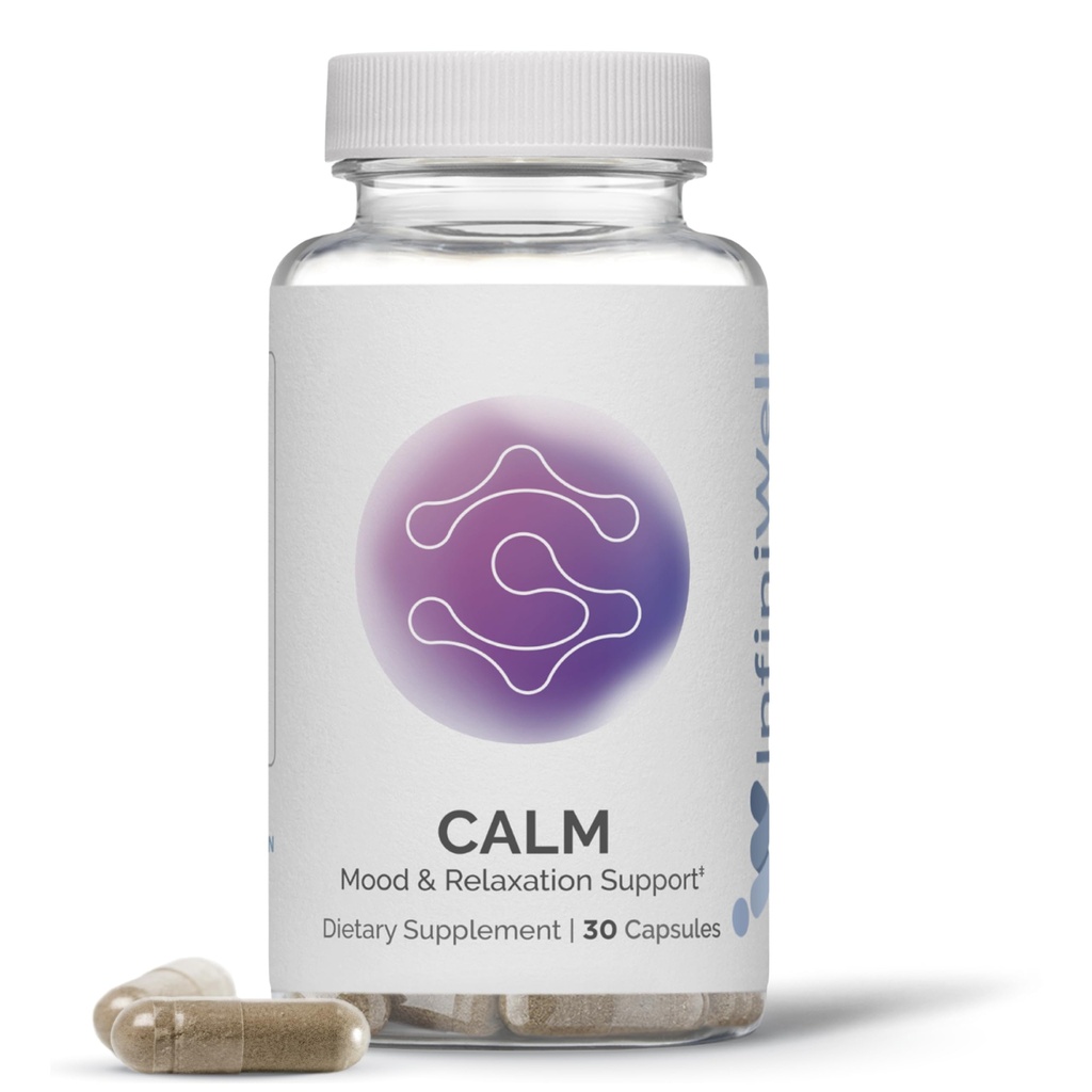 InfiniWell Calm - Supplément d'humeur et de soutien cognitif pour adultes avec L-Theanine, Bacopa monnieri et DHH-B - Soutient la relaxation, la focalisation et la clarté mentale (30 capsules)