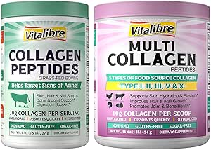 Poudre de Peptides de Collagène Multi 16oz et de Peptides de Collagène Bovin 8oz