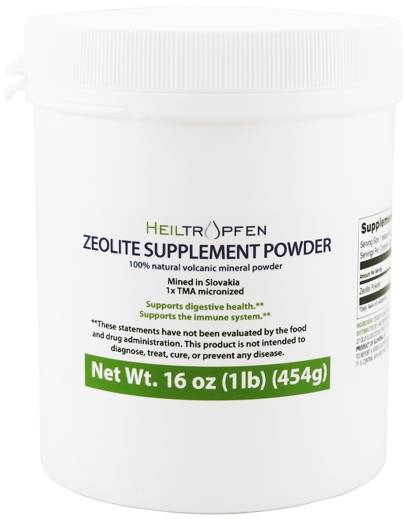 Poudre de zéolite de Heiltropfen Supplément alimentaire 1 livre - 454 g detox de Clinoptilolite 94+-3% Activé de la poussière minérale naturelle Ultra Fine Moins de 2 μm