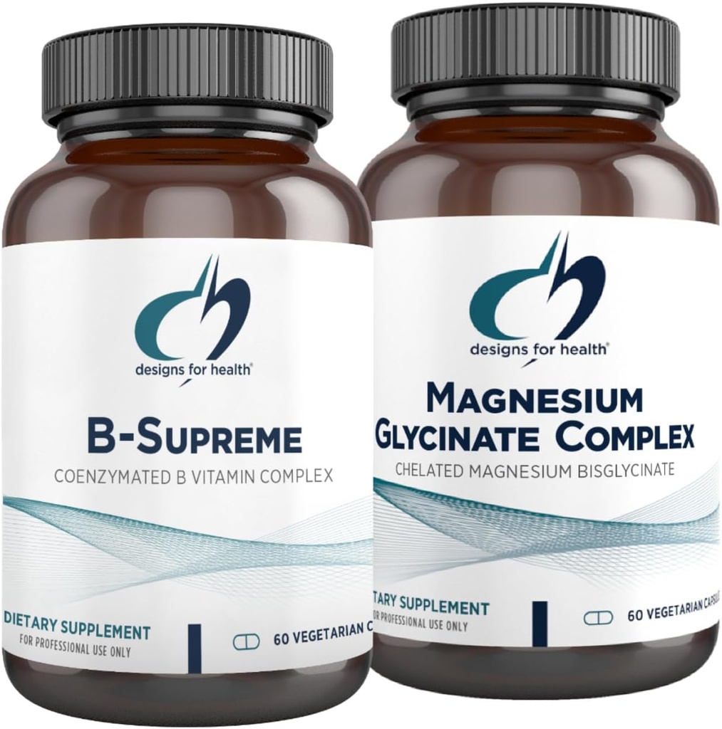 Conceptions pour la santé Magnésium Complexe Glycinate (60 Capsules) et B-Supreme (60 Capsules) Ensemble - Complexe Vitamine B avec supplément Magnésium haute absorption