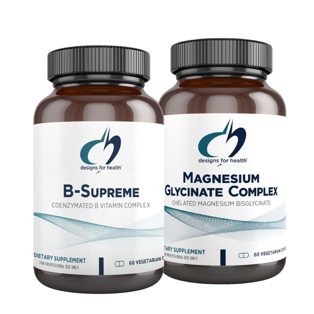 Conceptions pour la santé Magnésium Complexe Glycinate (60 Capsules) et B-Supreme (60 Capsules) Ensemble - Complexe Vitamine B avec supplément Magnésium haute absorption