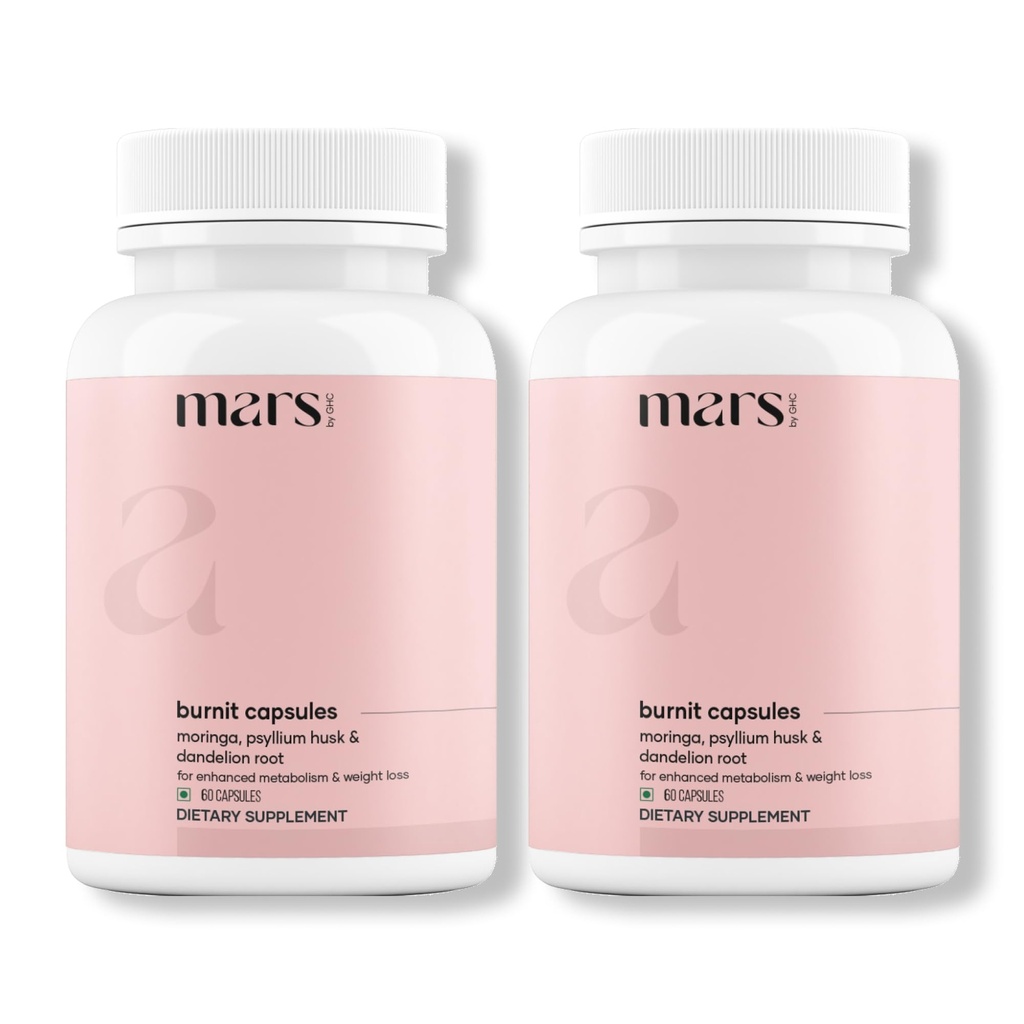mars by GHC BurnMax Capsules with Psyllium Husk, Green Tea Extract, Moringa & Dandelion Root, High Fibre Wellness Formula, Pack of 2