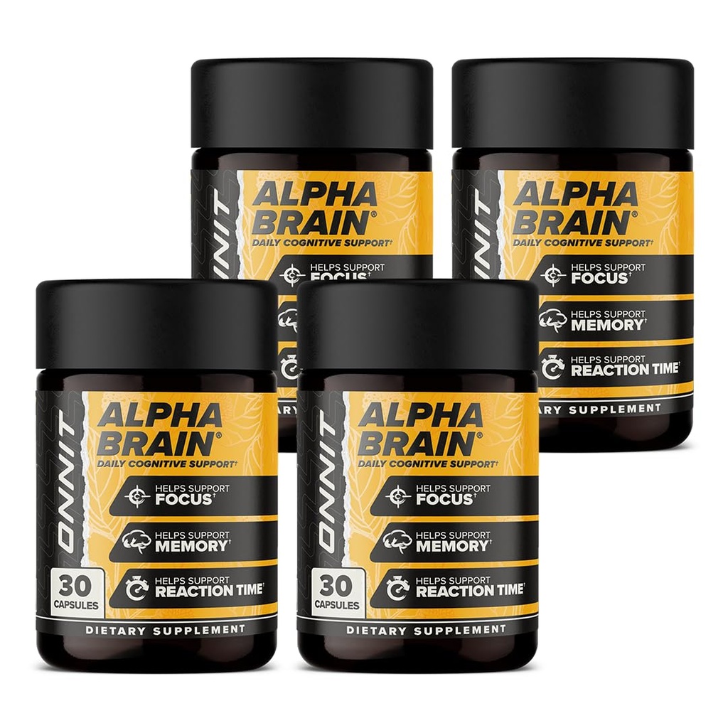 ONNIT Alpha Brain Nootropic Capsules for Men & Women, IGEN Non-GMO Tested Memory, Focus & Mental Clarity, with L-Theanine and Vitamin B6, 30 Count Each, Pack of 4 (120 Capsules)