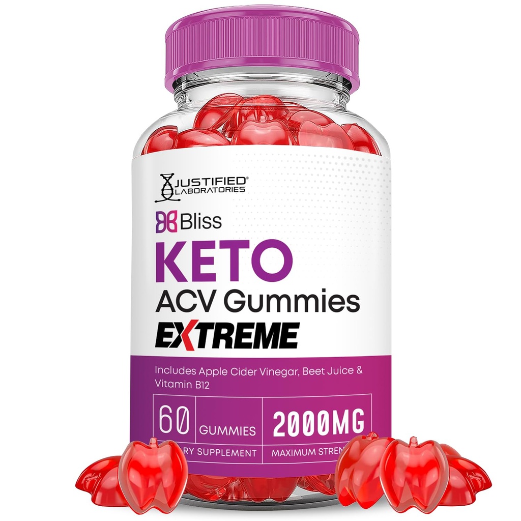 Justified Laboratories Bliss Keto ACV Gummies Extreme (2000 mg) - 60 Count - Formulated with Apple Cider Vinegar, Folate & Vitamin B12 - Non-GMO, Vegan, Gluten Free - 30 Servings
