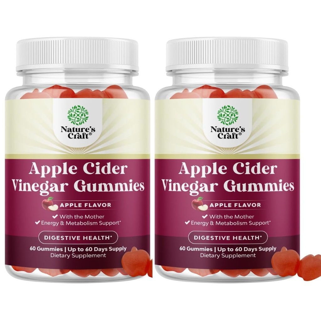 Apple Cider Vinegar Gummies with the Mother-Natural Energy Supplement ACV Gummies with Mother for Body Cleanse Immune Support and Gut Health-Delicious Gummy ACV Supplement with Beet Root Powder 2 pack