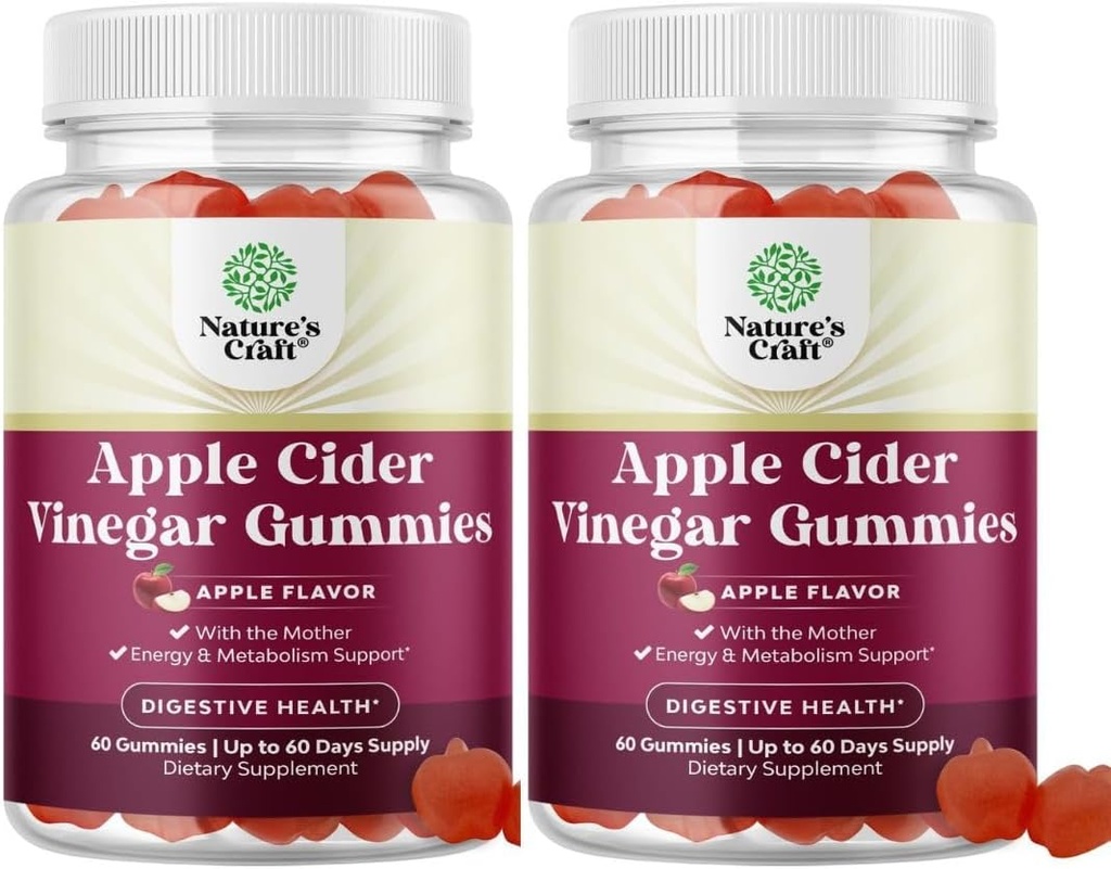 Apple Cider Vinegar Gummies with the Mother-Natural Energy Supplement ACV Gummies with Mother for Body Cleanse Immune Support and Gut Health-Delicious Gummy ACV Supplement with Beet Root Powder 2 pack