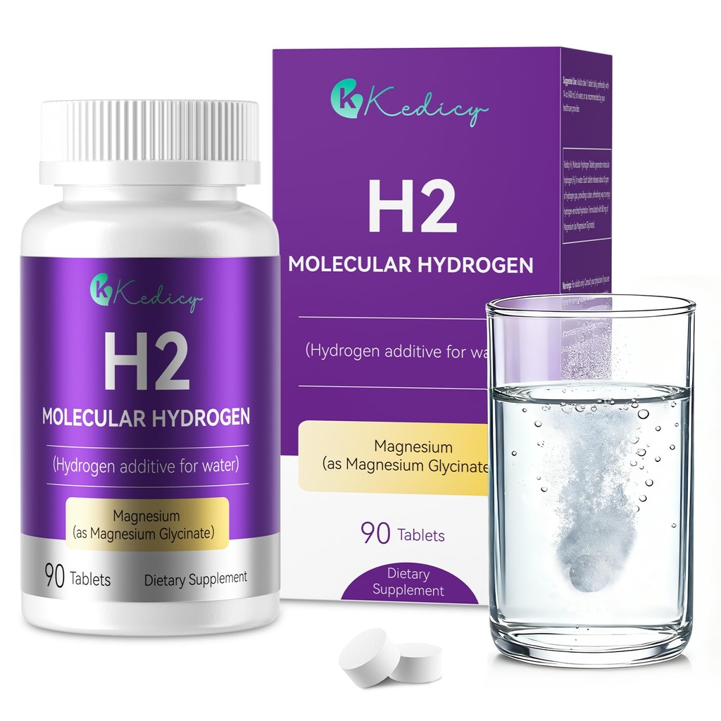 Hydrogen Water Tablets, 8 PPM Hydrogen Tablets for Drinking Water with Magnesium Glycinate Base, H2 Molecular Hydrogen Rich in Antioxidants, Cognitive & Athletic Performance, Energy (90 Counts)