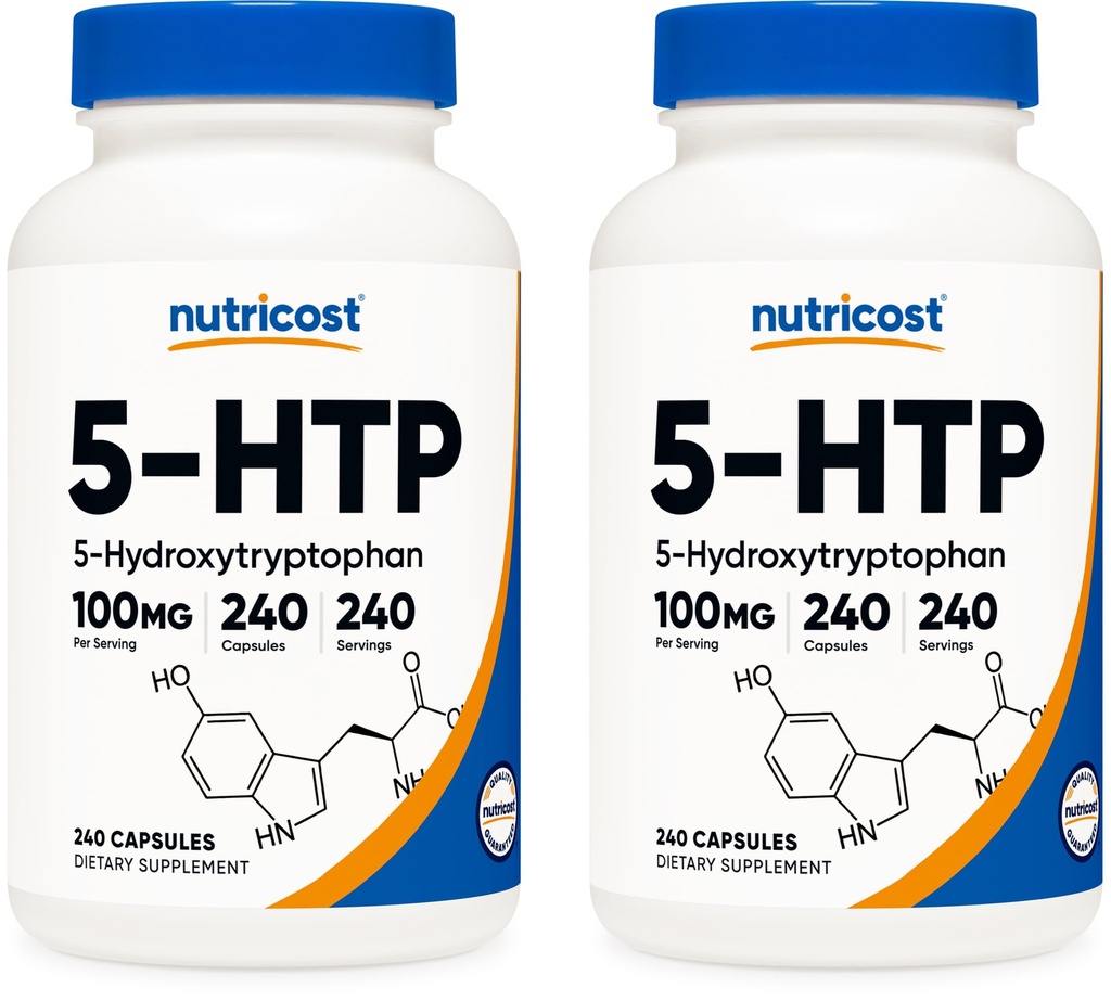 Nutricost 5-HTP 100mg, 240 Capsules végétariennes (5-Hydroxytryptophane) - Sans OGM et sans gluten (2 bouteilles)