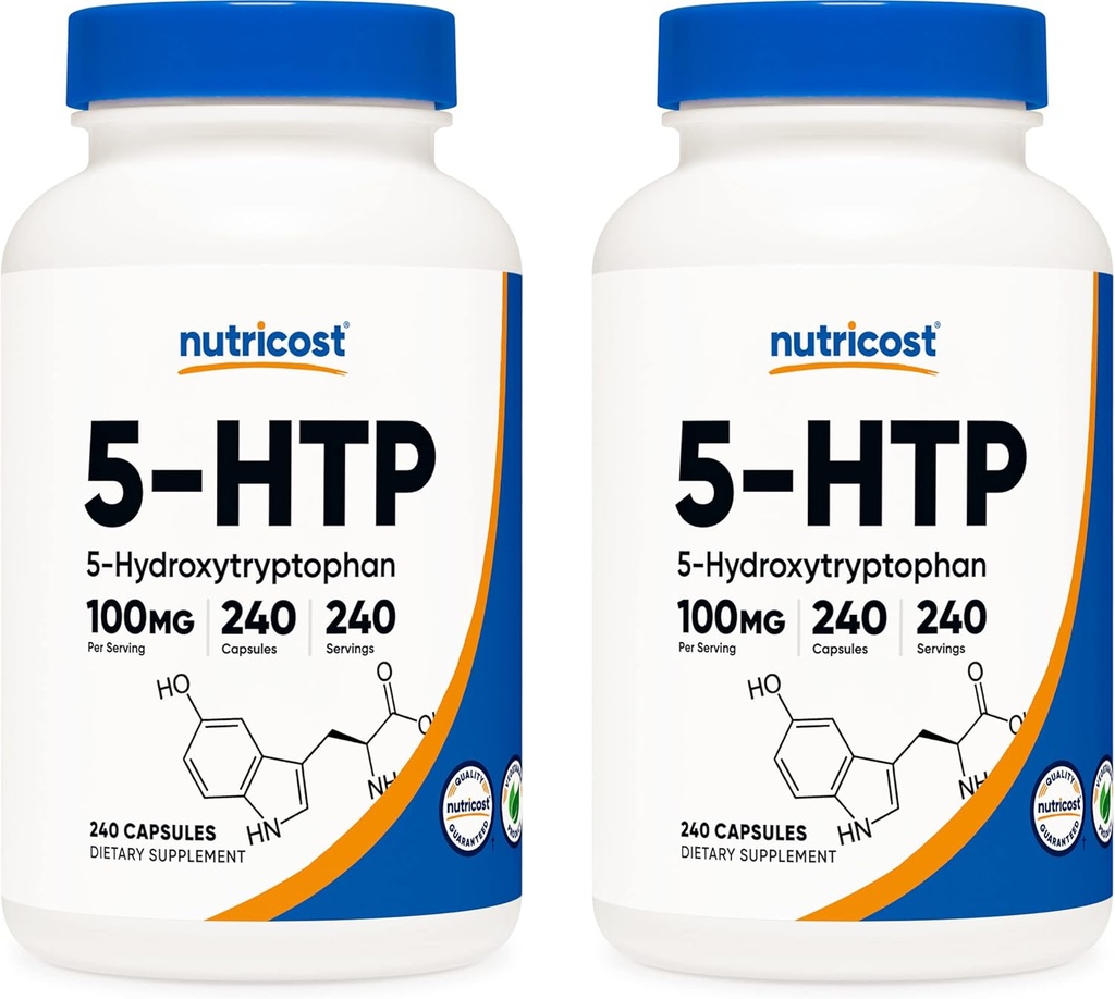 Nutricost 5-HTP 100mg, 240 Capsules végétariennes (5-Hydroxytryptophane) - Sans OGM et sans gluten (2 bouteilles)