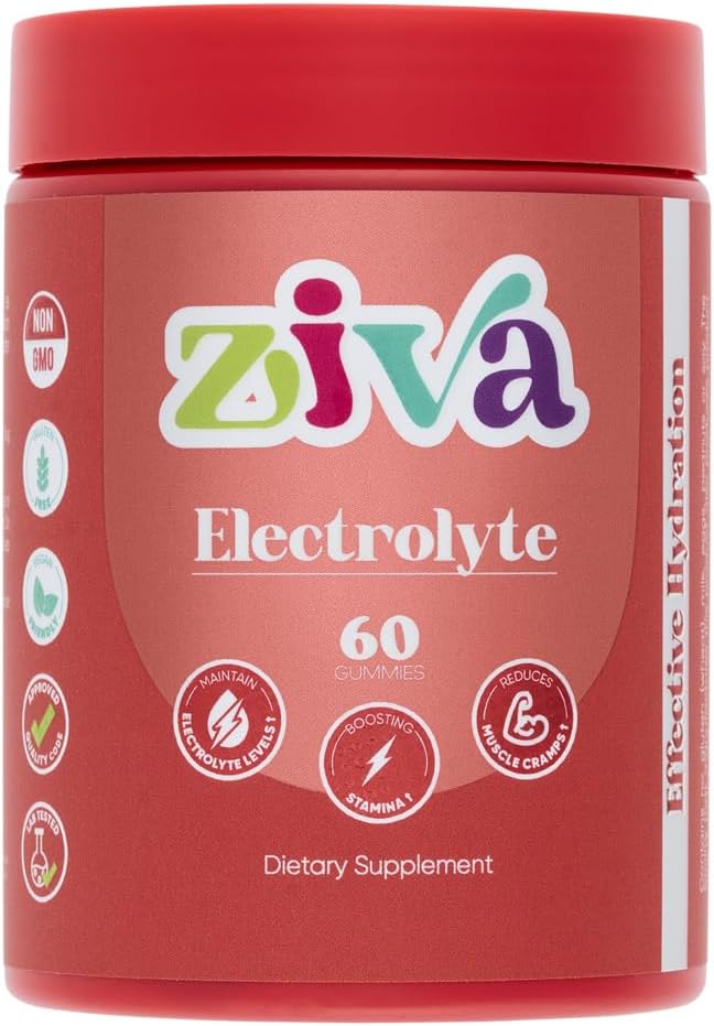 Ziva Electrolyte Gummies – Hydratation et soutien énergétique pour la réhydratation rapide – Electrolytes pour athlètes, coureurs et modes de vie actifs – 60 Comte