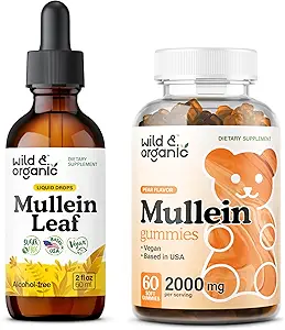 Teinture de Mulléine sauvage et biologique 2 fl oz & Mullein Gummies 60 Compte