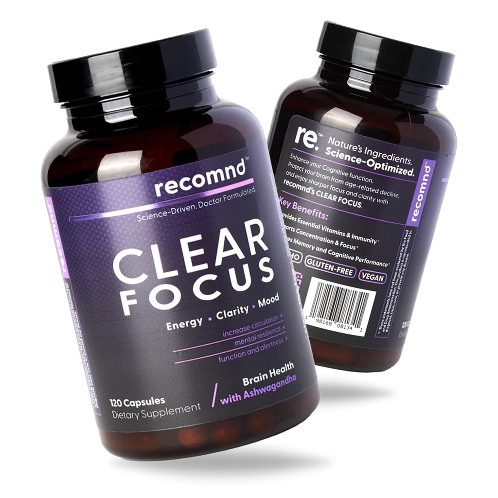 Nutrition - Clear Focus, Brain Supplements for Memory and Focus Support, Memory Supplements with Ashwaghanda, Lions Mane, Ginkgo Biloba, and More, 120 Capsules