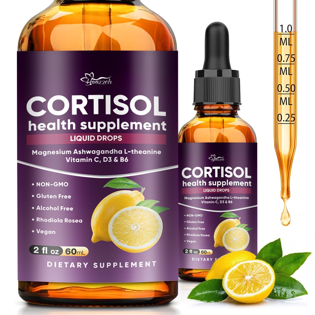 Cortisol Supplements for Women, Magnesium Glycinate Ashwagandha L-Theanine Phosphatidylserine Liquid Drops, Cortisol Reducer for Hormone Balance, Calm Mood, Focus & Sleep Support, 2 FL OZ Lemon