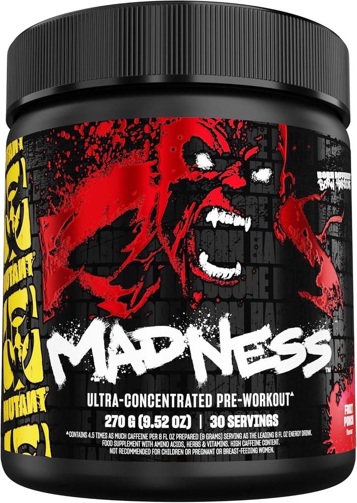 Mutant Madness (en anglais seulement) Performance de la poudre avant l'entraînement et mélange de pompe comprend L-Citrulline, Beta-Alanine, Taurine, L-Tyrosine (en anglais seulement) 270G (9,52 OZ) 30 portions