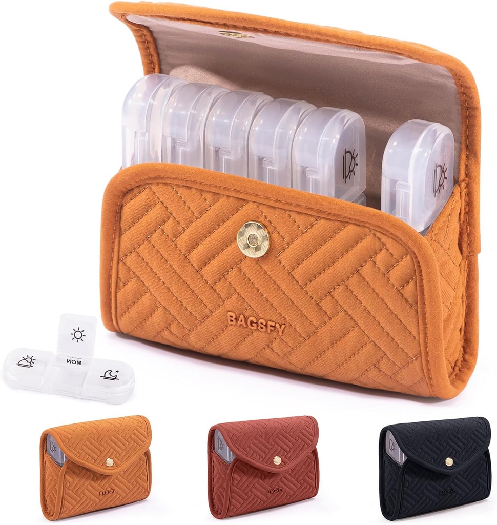 BAGSFY Organisateur hebdomadaire de pilules 3 fois par jour dans une coque de tissu mignon, organisateur de pilules de médecine, boîte à pilules, cas de pilules de voyage portable, contenant de pilule pour les médicaments, vitamines, huiles de poisson, suppléments
