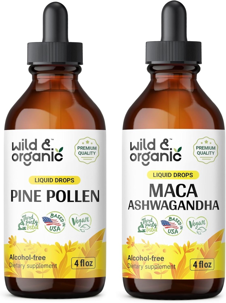 Teinture de pollen de pin sauvage et biologique 4 fl oz & Maca Ashwagandha Teinture 4 fl oz