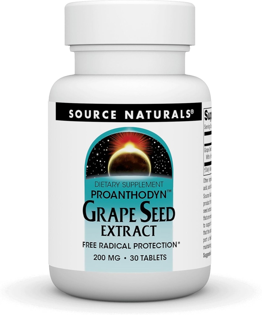 Source Naturals Extrait de graines de raisin, proanthodyne 200 mg Antioxydant Protection et soutient le vieillissement en santé Cerveau - 30 comprimés