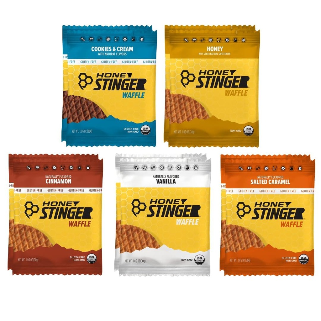 Honey Stinger Organic Energy Waffles Variety Pack Bundle – 5 Flavors, Energy Stroopwafel for Exercise & Endurance, Sports Nutrition Snack for Pre & During Workout, 10 Count