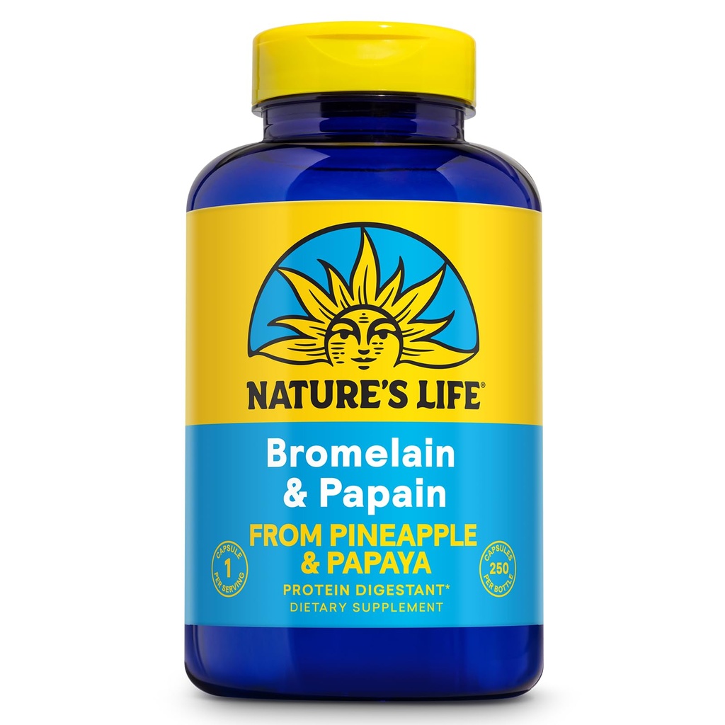 La vie de la nature Bromelain & Papain.Enzymes protéolytiques pour le soutien digestif et le confort.