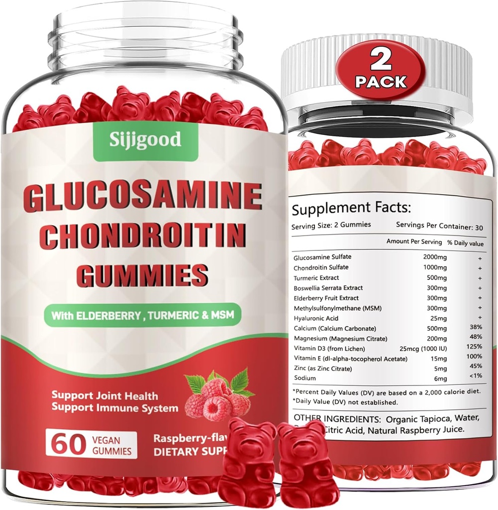 2 Pack Enhanced Glucosamine Chondroitin Gummies with MSM for Adults - Extra-Strength Joint Health & Flexibility, Antioxidant & Immune Support Supplement, 120 Count