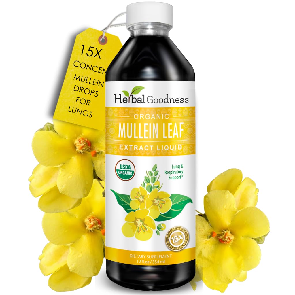 Herbal Goodness Mullein Drops for Lungs - Respiratory Support, Mullein Leaf Extract for Lungs, Bronchial & Lung Detox for Smokers, Organic Wild Mullen as Tea, Pills, Tincture - Made in USA - 12 Fl Oz