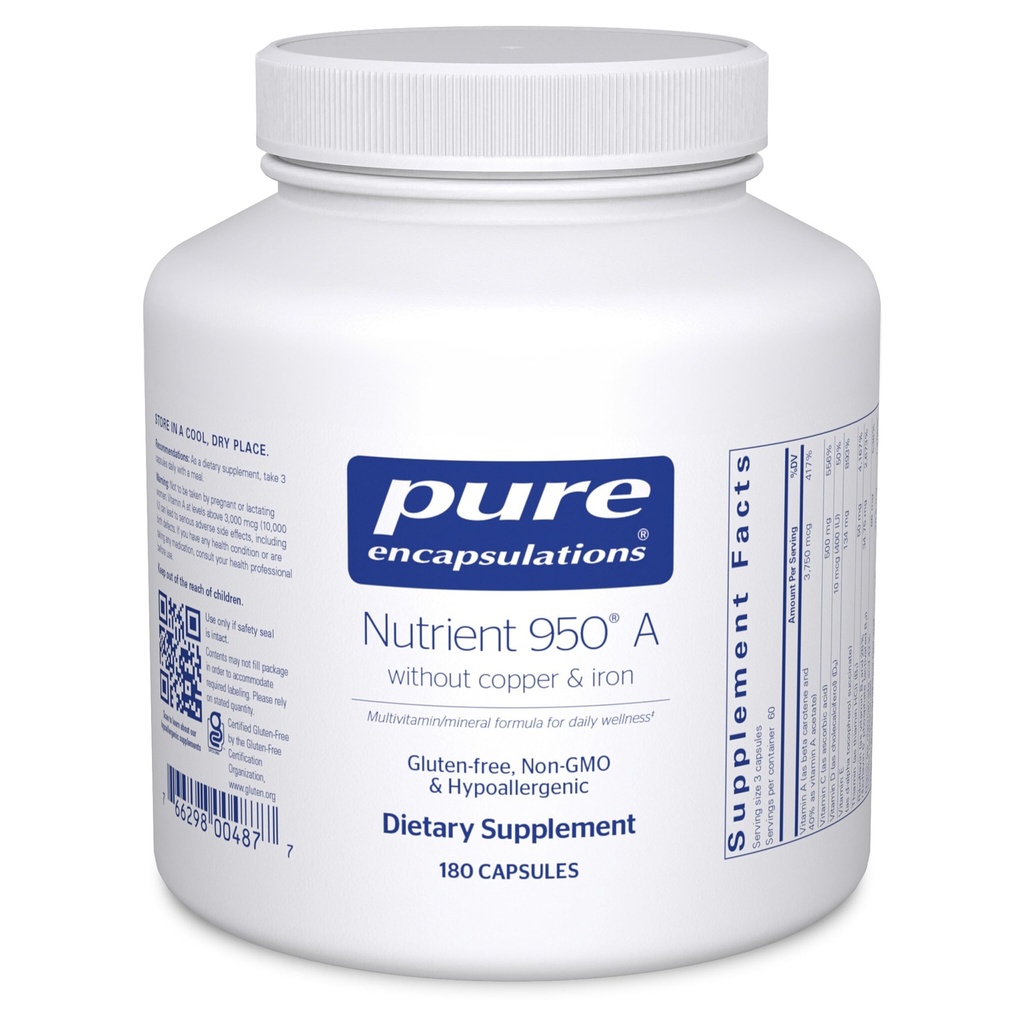 Pure Encapsulations Nutrient 950 A Without Copper & Iron | Hypoallergenic Multi-Vitamin/Mineral Formula for Optimal Health | 180 Capsules